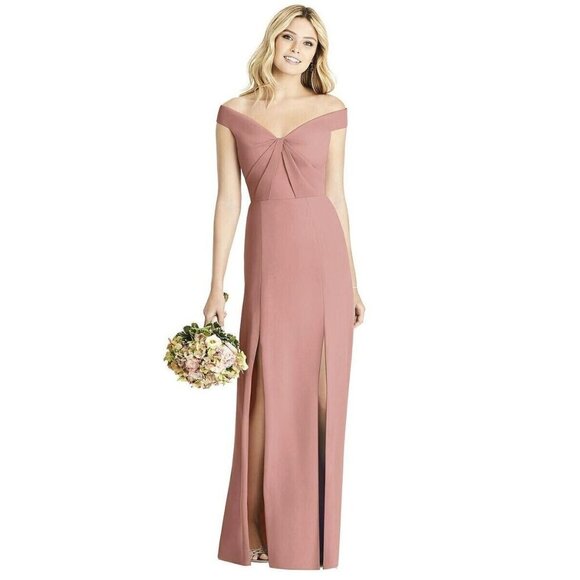 Social Bridesmaids Womens Off-the-shoulder Pleated Bodice Dress Dusty Rose 2‎ - Picture 1 of 10